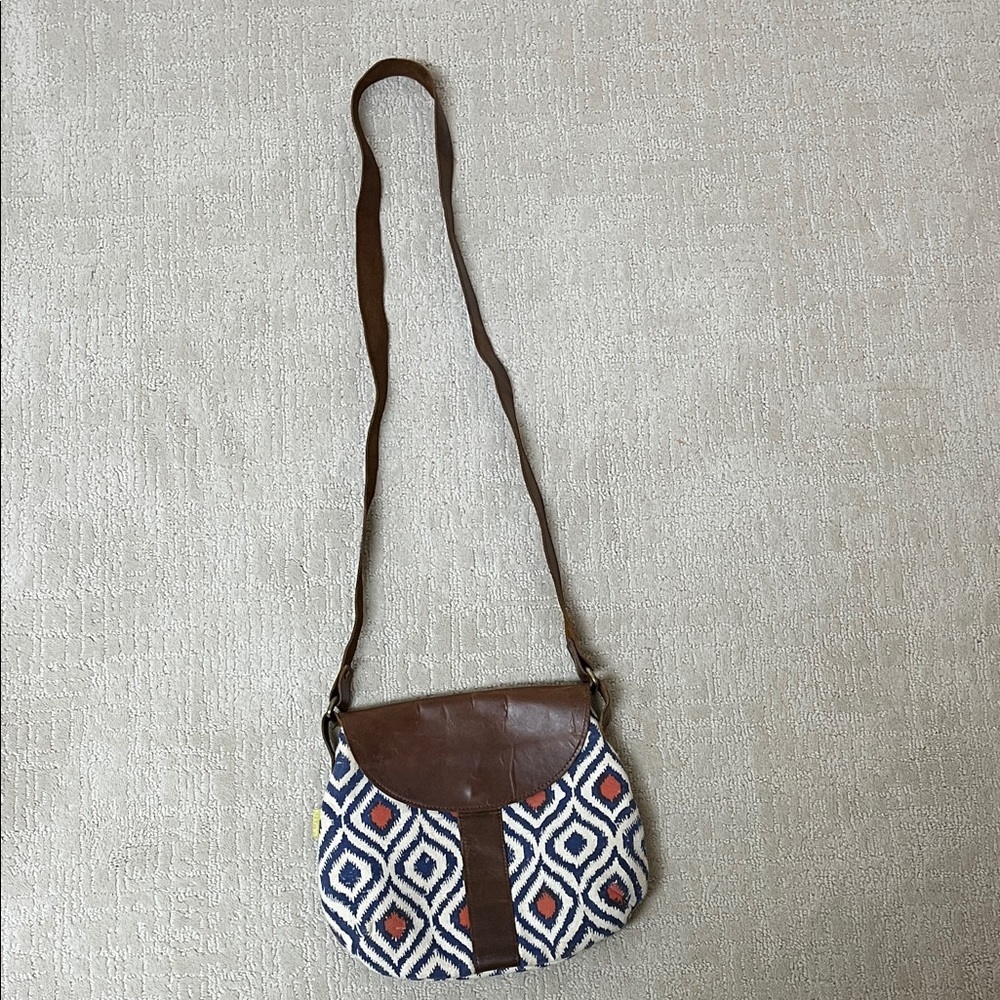 JOYN Brown and Blue Patterned Women's Bag with leather accents